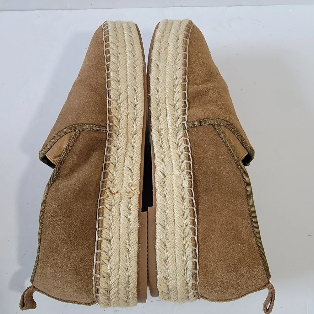 BLONDO Empeigne Cuir Women Espadrille Wedges Loafer Sz 9 Waterproof Tan Leather